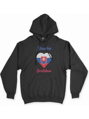 Cix Bratislava Slovakya Bayraklı Kalpli Siyah Sweatshirt Hoodie