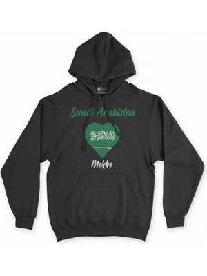 Cix Mekke Suudi Arabistan Bayraklı Kalpli Siyah Sweatshirt Hoodie