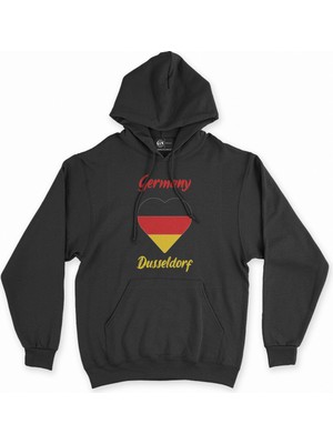 Cix Dusseldorf Almanya  Bayraklı Kalpli Siyah Sweatshirt Hoodie
