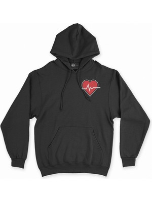 Cix Kalp Ritim Tasarım Siyah Sweatshirt Hoodie