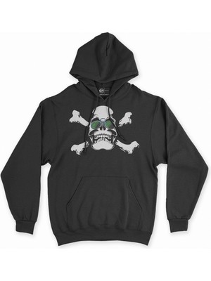Cix Yeşil Gözlüklü Kuru Kafa Siyah Sweatshirt Hoodie