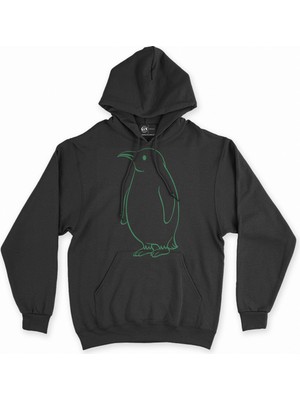Cix Şişman Penguen Çizimli Siyah Sweatshirt Hoodie