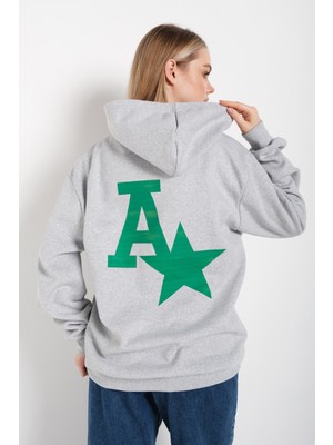 Trendseninle Kadın A Baskılı Kapüşonlu Oversize Sweatshirt