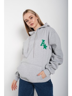 Trendseninle Kadın A Baskılı Kapüşonlu Oversize Sweatshirt