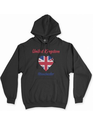 Cix Manchester Ingiltere Bayraklı Kalpli Siyah Sweatshirt Hoodie