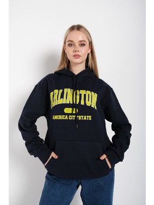 Trendseninle Arlington Baskılı Oversize Kapüşonlu Sweatshirt