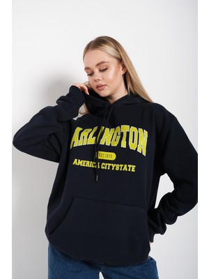 Trendseninle Arlington Baskılı Oversize Kapüşonlu Sweatshirt