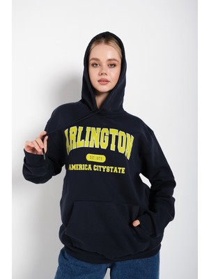 Trendseninle Arlington Baskılı Oversize Kapüşonlu Sweatshirt