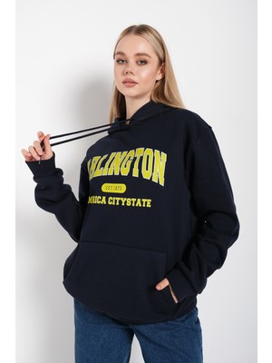 Trendseninle Arlington Baskılı Oversize Kapüşonlu Sweatshirt