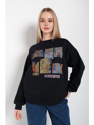 Trendseninle Kadın Oversize In The 90’s Baskılı Sweatshirt