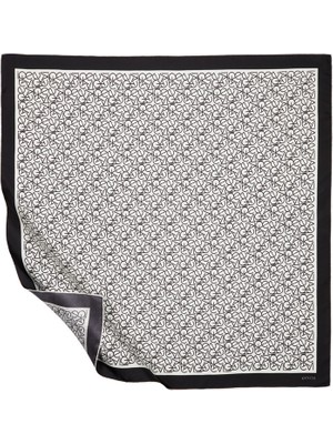 Ipekevi Typo Monogram Tivil Ipek Eşarp-Beyaz-Siyah