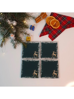 Decorita Cam Bardak Altlığı | Yeni Yıl Kar Çerçeveli | 4'lü Takım | 10CM x 10CM