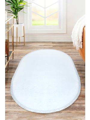 Valery Home Oval Comfort Puffy Düz Saçaklı Peluş Halı Beyaz