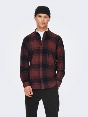 Only & Sons Erkek Gömlek Bordo 22022446  Onssoll Ls Check