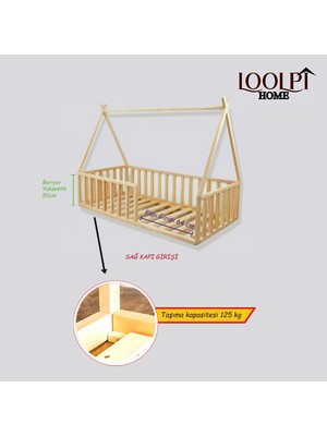 Loolpi Home Loolpi Home Montessori Bebek ve Çocuk Karyolası Unisex Doğal Ahşap Yatak