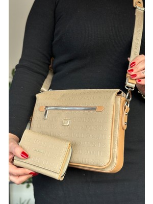 Just Polo Kadın 3 Bölmeli Ayarlanabilir Uzun Askılı Postacı Çanta ve Cüzdan Kombini