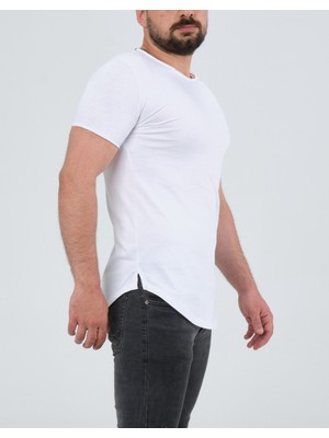 The One Erkek Pis Yaka Oval Kesim Pamuklu Slimfit Basic T-Shirt