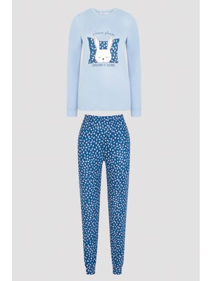 Penti Mavi Tavşan Desenli Termal Pijama Takımı