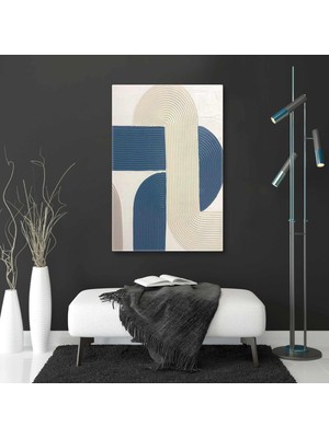 SML Tablo Mavi ve Bej Boya Izleri Plaster Art Görünümlü Kanvas Tablo