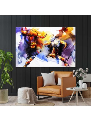 SML Tablo Fırça Darbeleri Sinirli Boğalar Sanat Ahnek Hayvan Kanvas Tablo