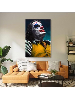 SML Tablo Sarı Yelekli Yeşil Saçlı Oturan Joker Ilüstrasyon Gotham City Kanvas Tablo