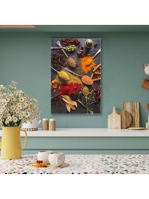 SML Tablo Renkli Kuru Baharatlar Antika Gümüş Kaşık Karanfil Kabuk Tarçın Kanvas Tablo