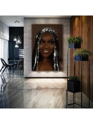 SML Tablo Saçlarında Pırıltılar Olan Kadın Pırlanta Işıltı Kuaför Make Up Kanvas Tablo