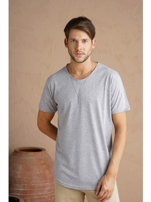 Cool Tarz Gri Erkek Oval Kesim Slim Fit Pis Yaka Salaş T-Shirt