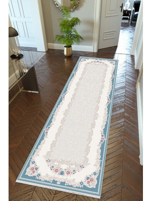 10 Post Online  yolluk Koridor Mavi Ekru Dijital Baskı Kaymaz Yuvarlak Oval Kesme Ince Yıkanabilir Halı