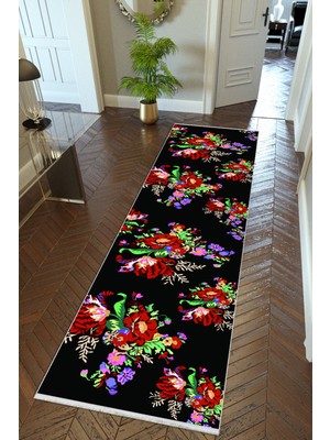 10 Post Online  yolluk Koridor Siyah Kırmızı Dijital Baskı Kaymaz Yuvarlak Oval Kesme Ince Yıkanabilir Halı