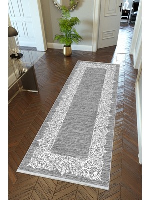 10 Post Online  yolluk Koridor Gri Dijital Baskı Kaymaz Yuvarlak Oval Kesme Ince Yıkanabilir Halı