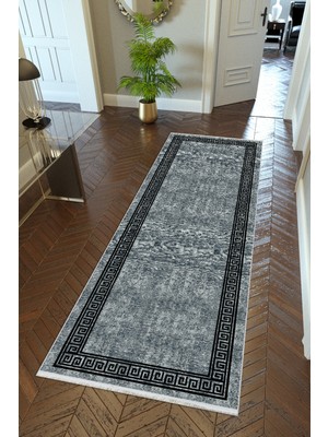 10 Post Online  yolluk Koridor Siyah Gri Dijital Baskı Kaymaz Yuvarlak Oval Kesme Ince Yıkanabilir Halı