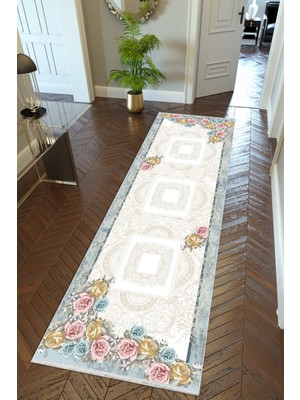 10 Post Online  yolluk Koridor Turkuaz Pembe Altın Çerçeve Kaymaz Yuvarlak Oval Kesme Ince Yıkanabilir Halı