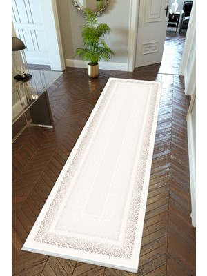 10 Post Online  yolluk Koridor Ekru Dijital Baskı Kaymaz Yuvarlak Oval Kesme Ince Yıkanabilir Halı