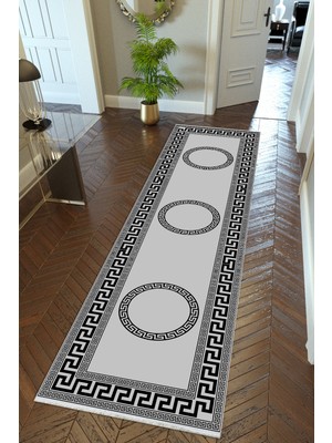 10 Post Online  yolluk Koridor Gri Siyah Dijital Baskı Kaymaz Yuvarlak Oval Kesme Ince Yıkanabilir Halı