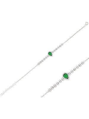 Silveranka 925 Ayar Gümüş Rodyumlu Zümrüt Damla Taş Takı Seti