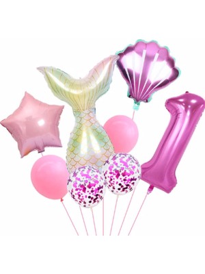 Parti Station Deniz Kızı Rakam Konsept Yaş Balon Doğum Günü Set Yaş Balon Set