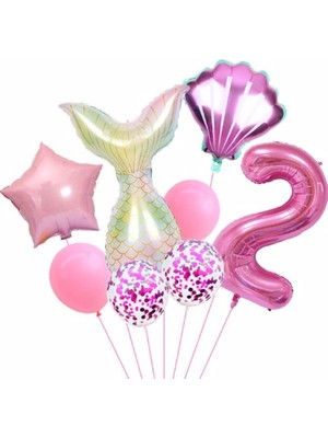 Parti Station Deniz Kızı Rakam Konsept Yaş Balon Doğum Günü Set Yaş Balon Set