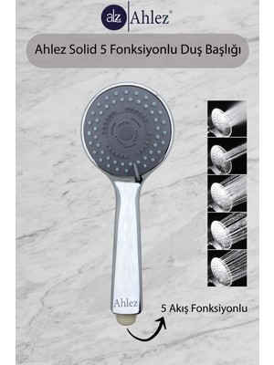 Ahlez Solid 5 Fonksiyonlu Duş Başlığı + Duş Hortumu Duş Sistemi Duş Takımı