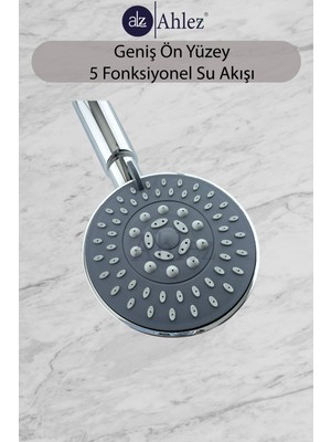 Ahlez Luna 5 Fonksiyonlu Duş Başlığı + Pvc Duş Hortumu + Mafsal Duş Seti