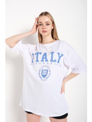 Trendseninle Kadın Oversize Italy Baskılı T-Shirt