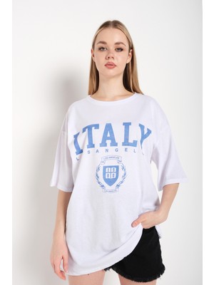 Trendseninle Kadın Oversize Italy Baskılı T-Shirt