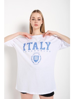 Trendseninle Kadın Oversize Italy Baskılı T-Shirt