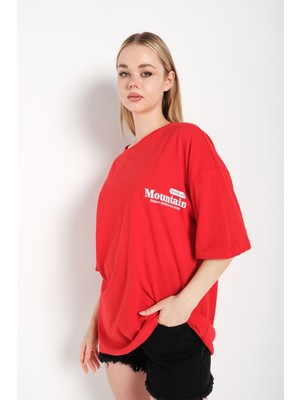 Trendseninle Kadın Oversize T-Shirt Mountain Baskılı Tshirt