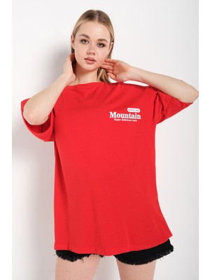 Trendseninle Kadın Oversize T-Shirt Mountain Baskılı Tshirt