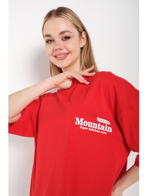 Trendseninle Kadın Oversize T-Shirt Mountain Baskılı Tshirt