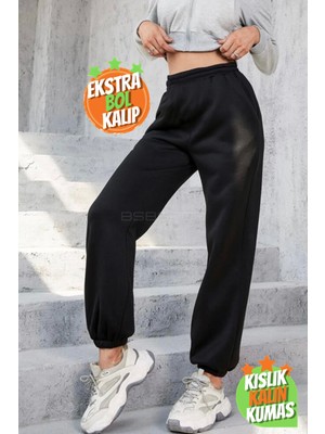 BSBSPOR Kışlık Kalın Şardonlu Oversize Paçası Lastikli Eşofman Altı Jogger