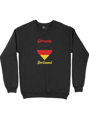 Cix Dortmund Almanya Bayraklı Kalpli Siyah Sweatshirt