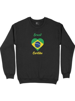 Cix Curitiba Brezilya Bayraklı Kalpli Siyah Sweatshirt