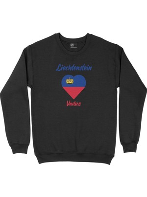Cix Vaduz Lihteştayn Bayraklı Kalpli Siyah Sweatshirt